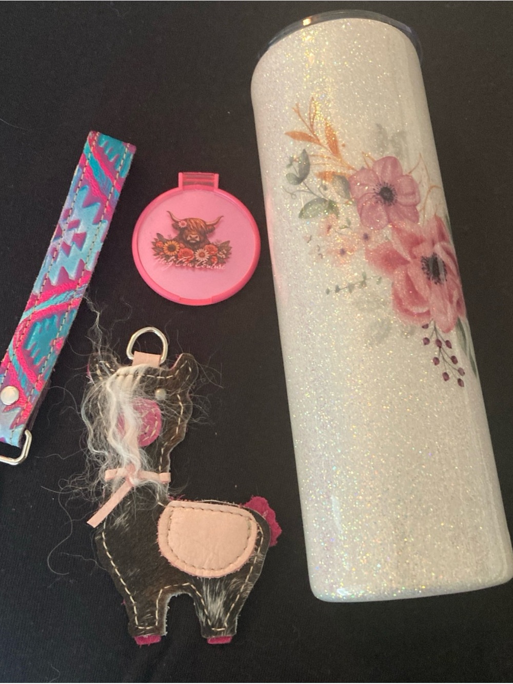 Holy Cow HCC Mother’s 2026 Glitter Floral Stainless Tumbler, Wrist Strap NIB